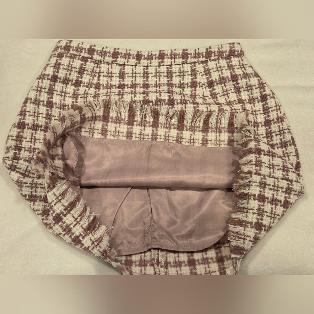 HYFVE Blush/Pink White Plaid Fringe Hem Skirt,Size M. - Picture 12 of 13
